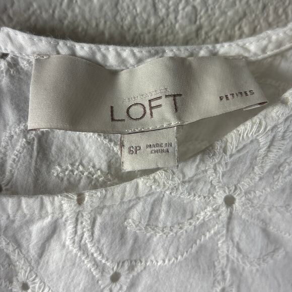 Ann Taylor Loft White Eyelet Blouse Size 6 Petite - Picture 5 of 8